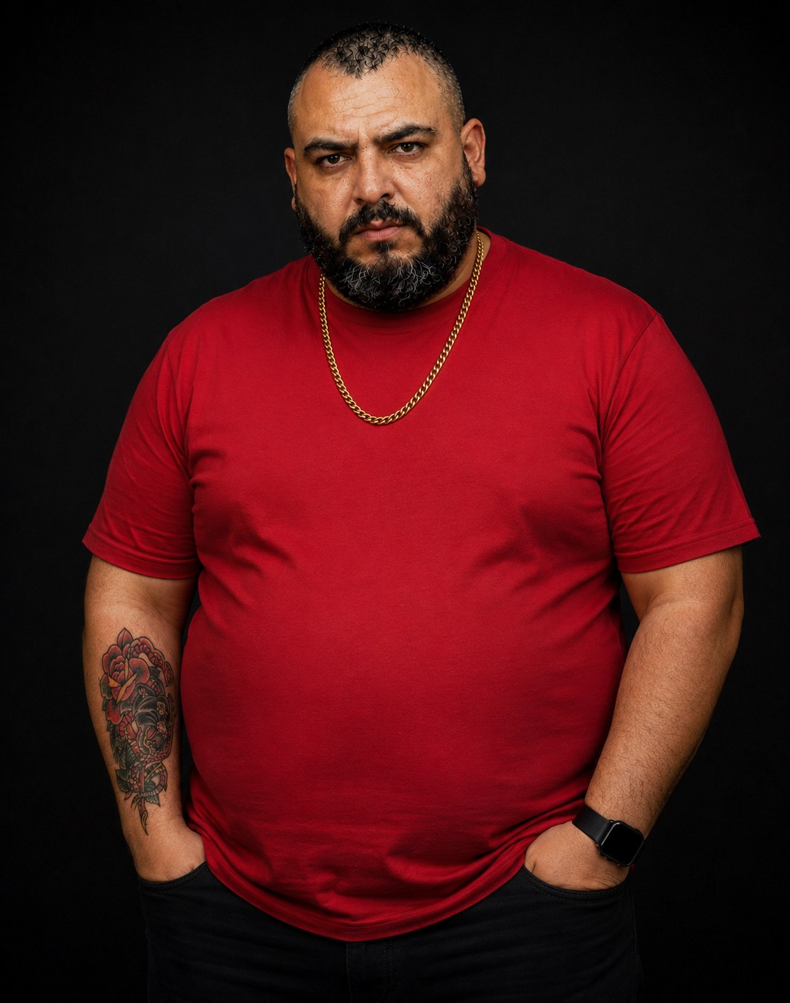 Adam J. Colosimo portrait, red t-shirt